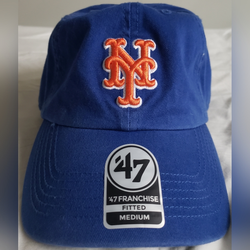 '47 Brand Blue Medium Fitted Baseball Cap with Orange NY Mets Logo
